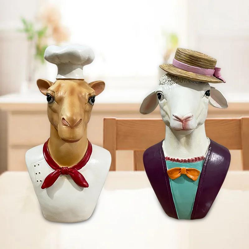 Animal Statue Hippo Sheep Ornaments Deer Horse Figurine Abstract Geometric Style Resin Sculpture Home Office Desktop Gift