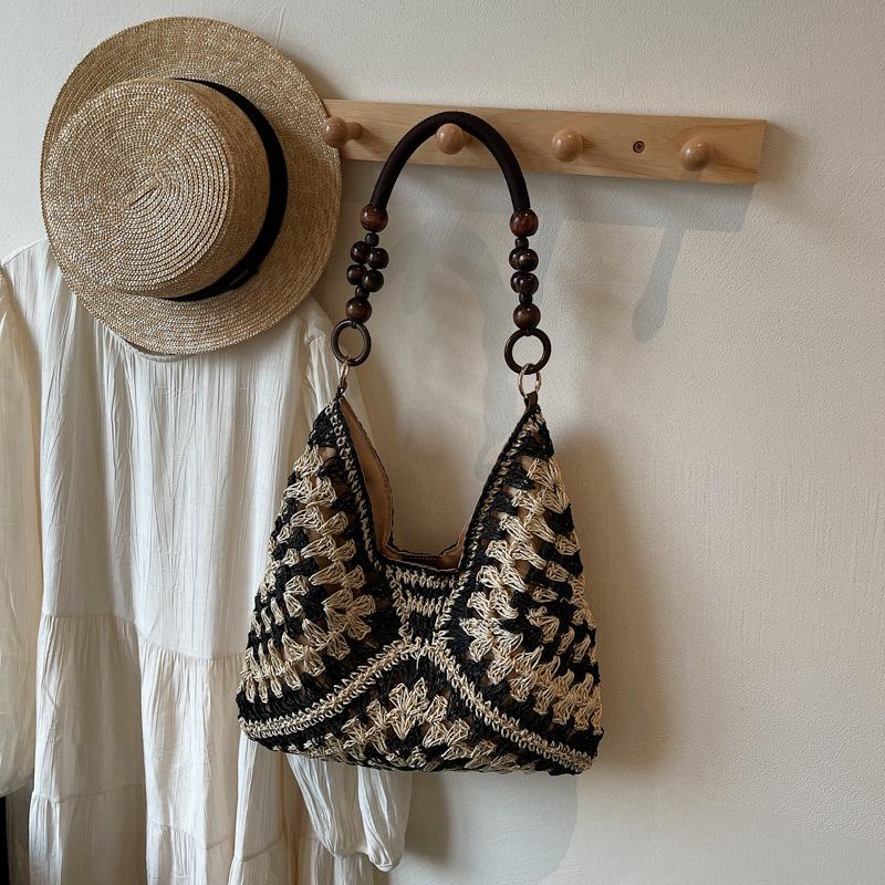Large capacity woven bag women's 2025 new summer vacation straw bag versatile shoulder tote bag