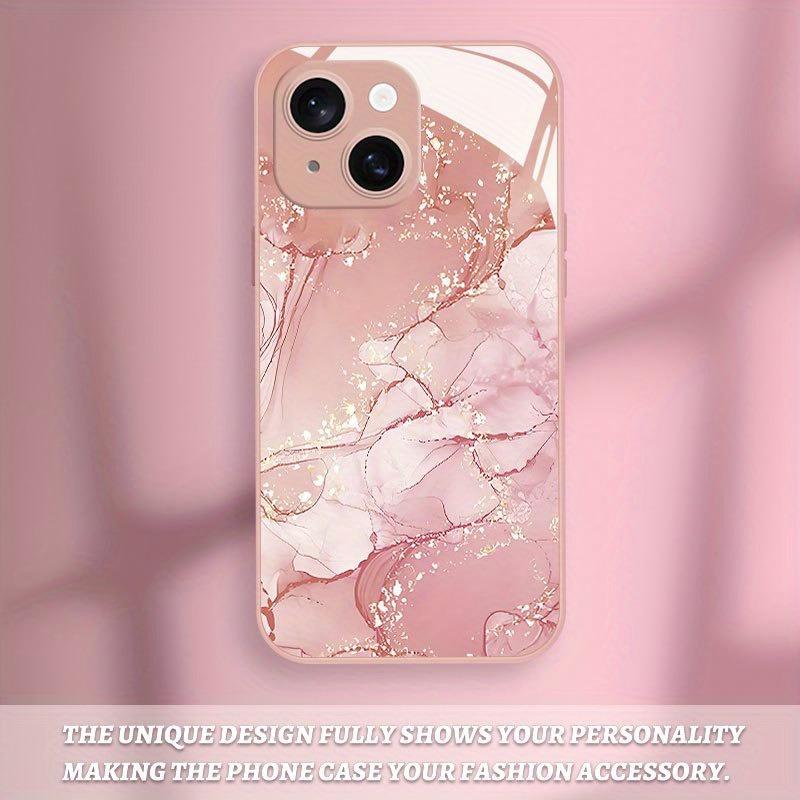 Fashion Glitter Marble Pattern Pink Metallic Paint Glass Phone Case For iPhone 17Air 11 12 13 14 15 16 17 Pro Max Plus 16E Cover