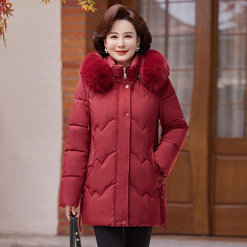 

2025 короткая хлопковая одежда с капюшоном и большим меховым воротником, темпераментная однотонная одежда для холодной погоды, утолщенная теплая куртка, хлопковая куртка 5XL красный