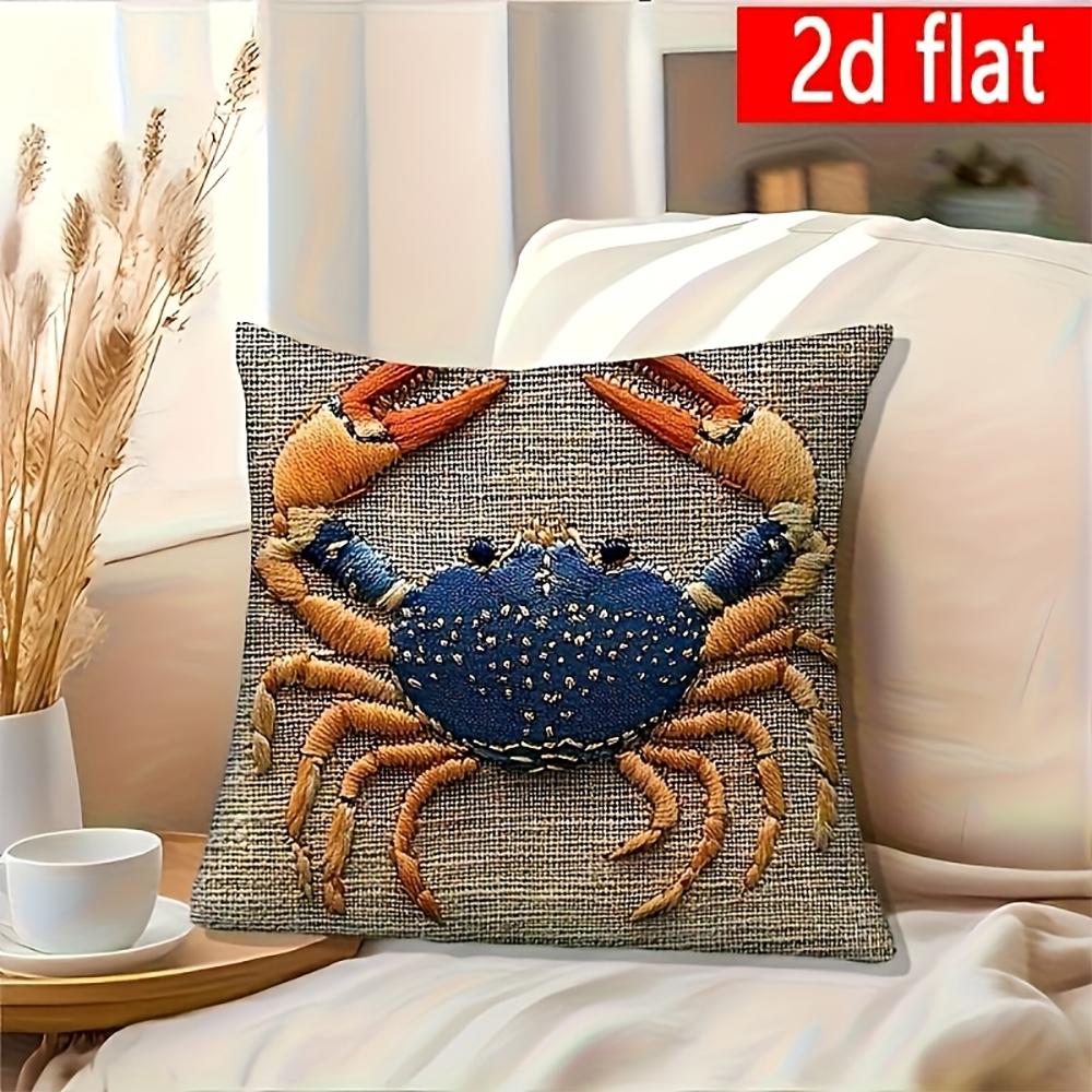 2D flat- Coastal Blue Crab Throw Pillow Cover 18x18 Inch Farmhouse Nautical Square Cushion Case for Home Sofa Bedroom Decor