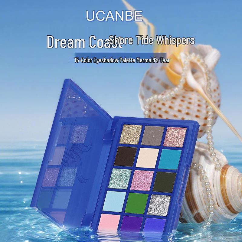 UCANBE Mermaid s Tears 15-Color Eyeshadow Palette: Cool Blues & Glitter for Stage Makeup 10.8g