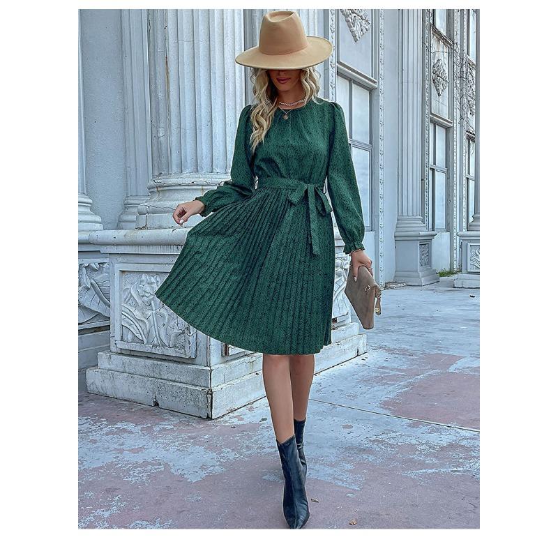 YYFS Women's Fashion Spring Fall Leopard Print Long Sleeve O-Neck High Waist Casual Dresses