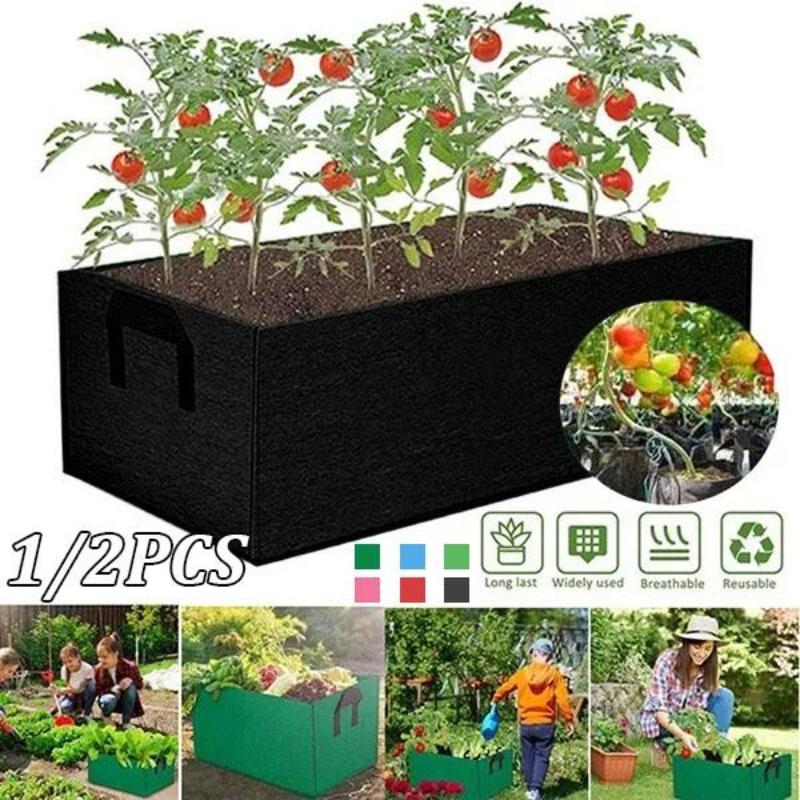 Hochbeet aus Stoff, quadratischer Filz-Garten-Blumen-Wachstumsbeutel, Gemüse-Pflanzbeutel, Pflanztopf mit Griffen, Pflanzbeutel