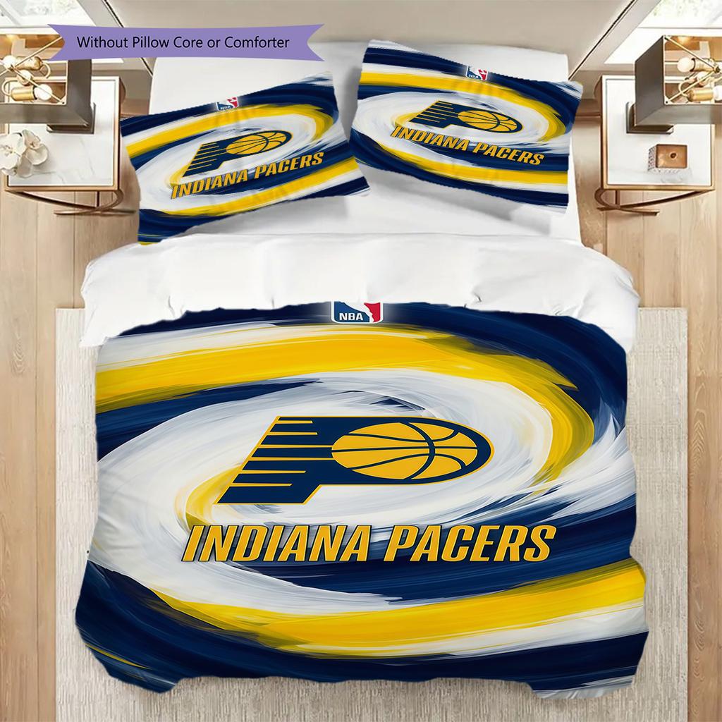 Indiana Pacers Basketball Spirit Bettwäsche(1 Bettbezug + 2 Kissenbezüge, ohne Füllung) Bettbezug und Kissenbezug Weich und bequem Bettwäsche-Set