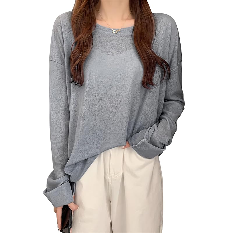

t-shirt ladies tops long sleeve [UPF50+ sun protection/transparent design/maximum body coverage effect] blouse Thin layered clothing UV cut crew neck