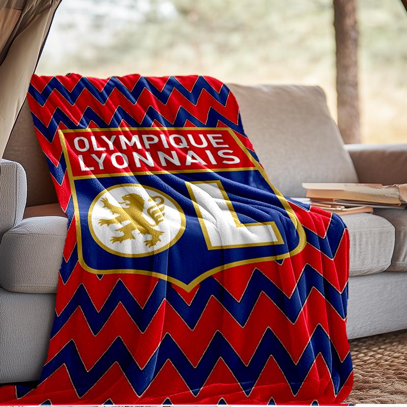 Lyonnais Football Crest Blanket Lightweight Ideal Bedding Blanket Perfect for Travel, Camping, Living Rooms, Offices, Sofas, Fan Christmas Gift