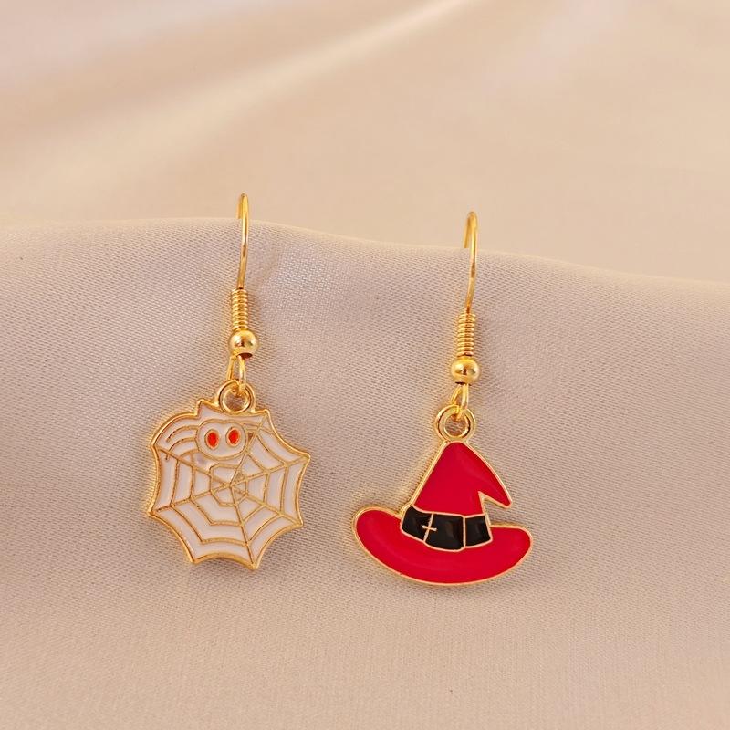 Halloween Asymmetrical Spider Web, Pumpkin, Bat, Imp Earrings, Female Creative Cartoon, Dark Animal Earrings