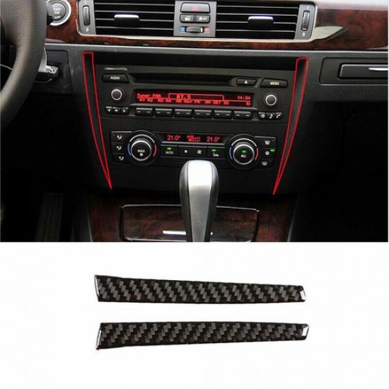 For BMW 3-Series 2005-2012 Carbon Fiber Console CD Both Sides Cover Trim 2PCS