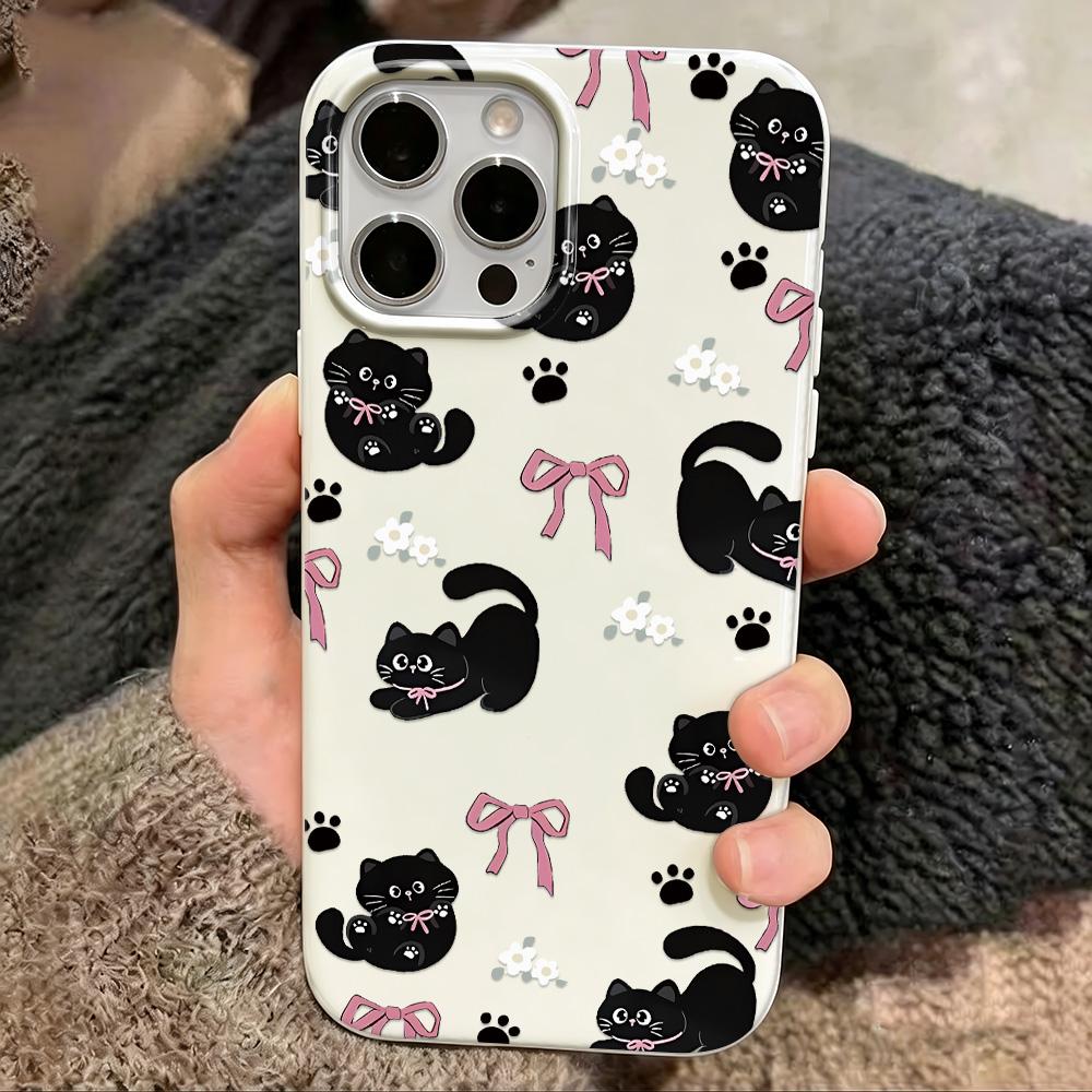 Black Cat Bow Ins Style Silicone Case For Iphone 14 13 12 17 16 Plus 15 11 Pro Max Trendy Aesthetic Back Cover