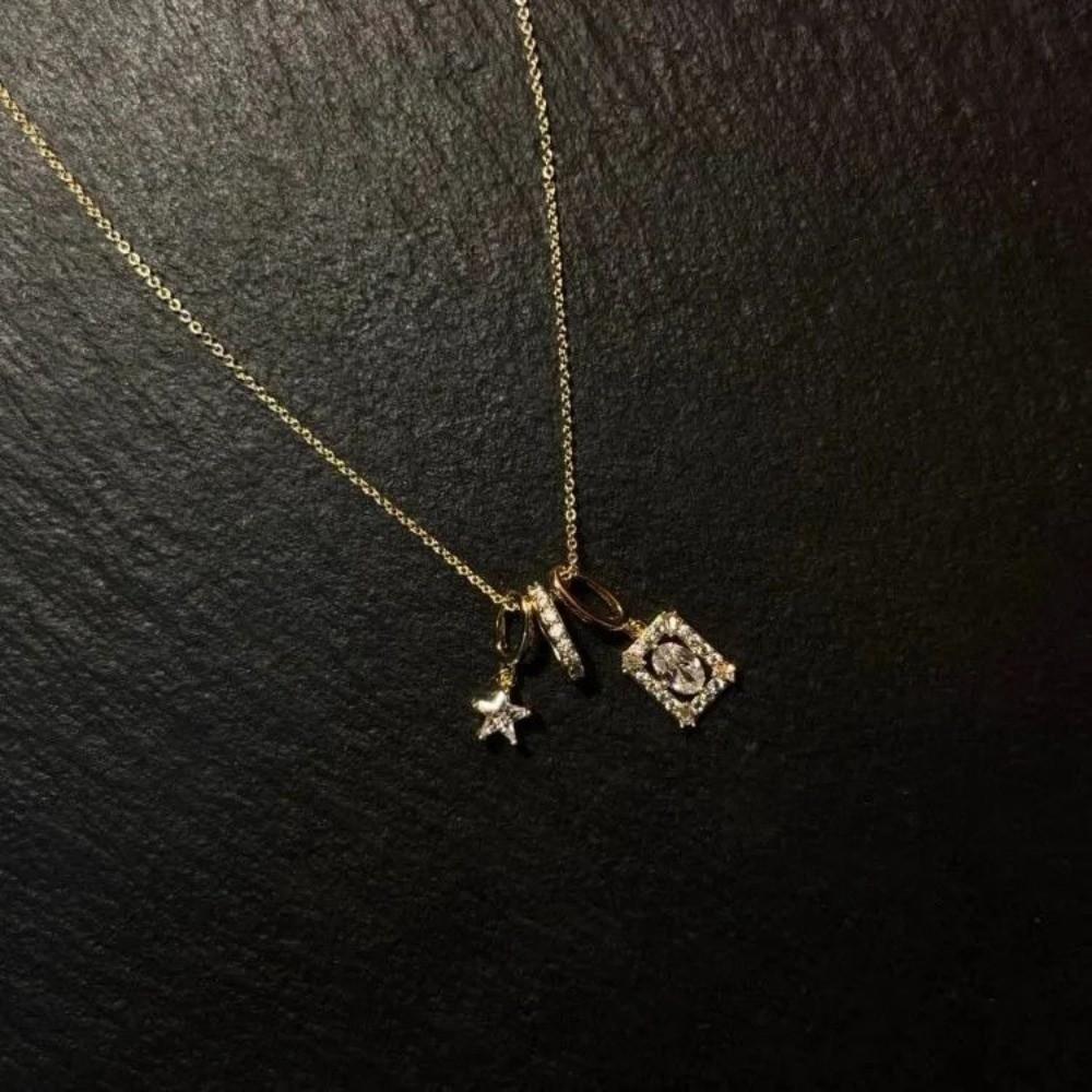 Charm Vintage Square Necklace Decoration Zircon Collarbone Chain Star Pendant Necklace  Daily