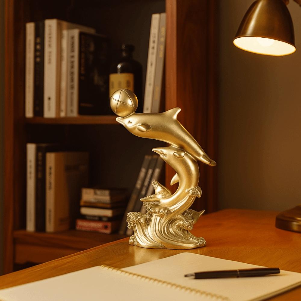 Resin Dolphin Statue Decorative Art Crafts Handicrafts Golden Dolphin Ornaments  Living Room