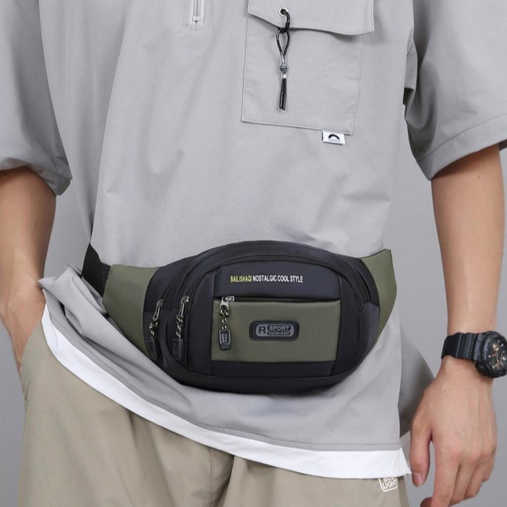 

Large Capacity Men Chest Bag Multiple pockets Men Running Pouch Multifunctional Waist Bag Fitness зелений