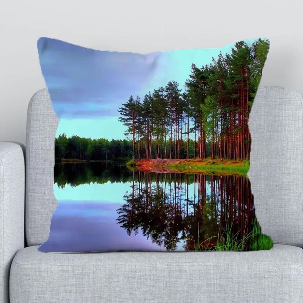 Cushion Cover x Forests and Lakes Fall Decoration Decorative Pillowcase for Pillow Lounge Chairs Duplex Printing Short Plush