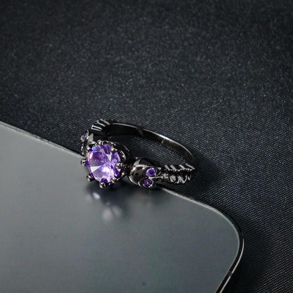 

Hot Sale Western Fashion Black Skull Ring Personality Gothic Delicate Purple Zircon Copper Ring for Punk Women Statement Jewelry 6