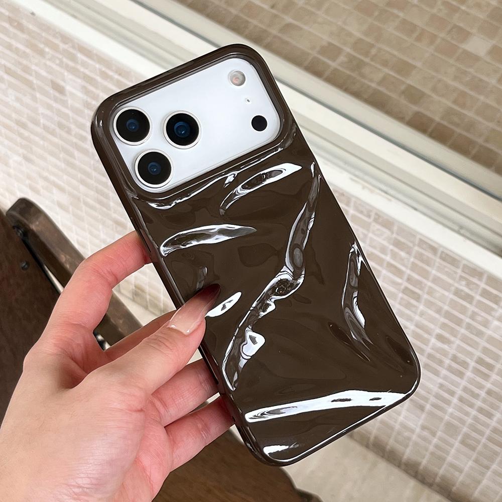 Coffee Color 3D Water Ripple Pattern Phone Case For iPhone 17 16 15 14 13 12 11 Pro Max Soft Shockproof Silicone Cover Girls