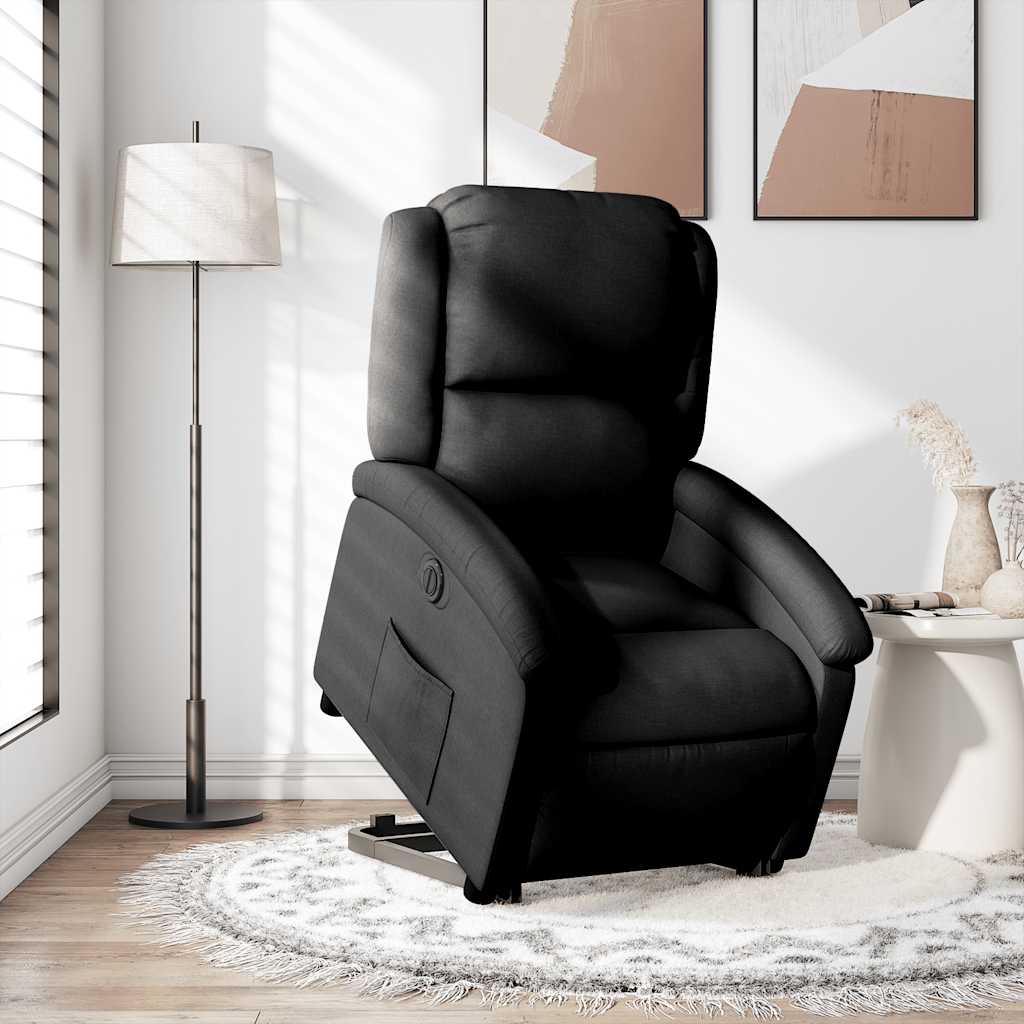 Electric Recliner Chair with Rising Function Black Fabric