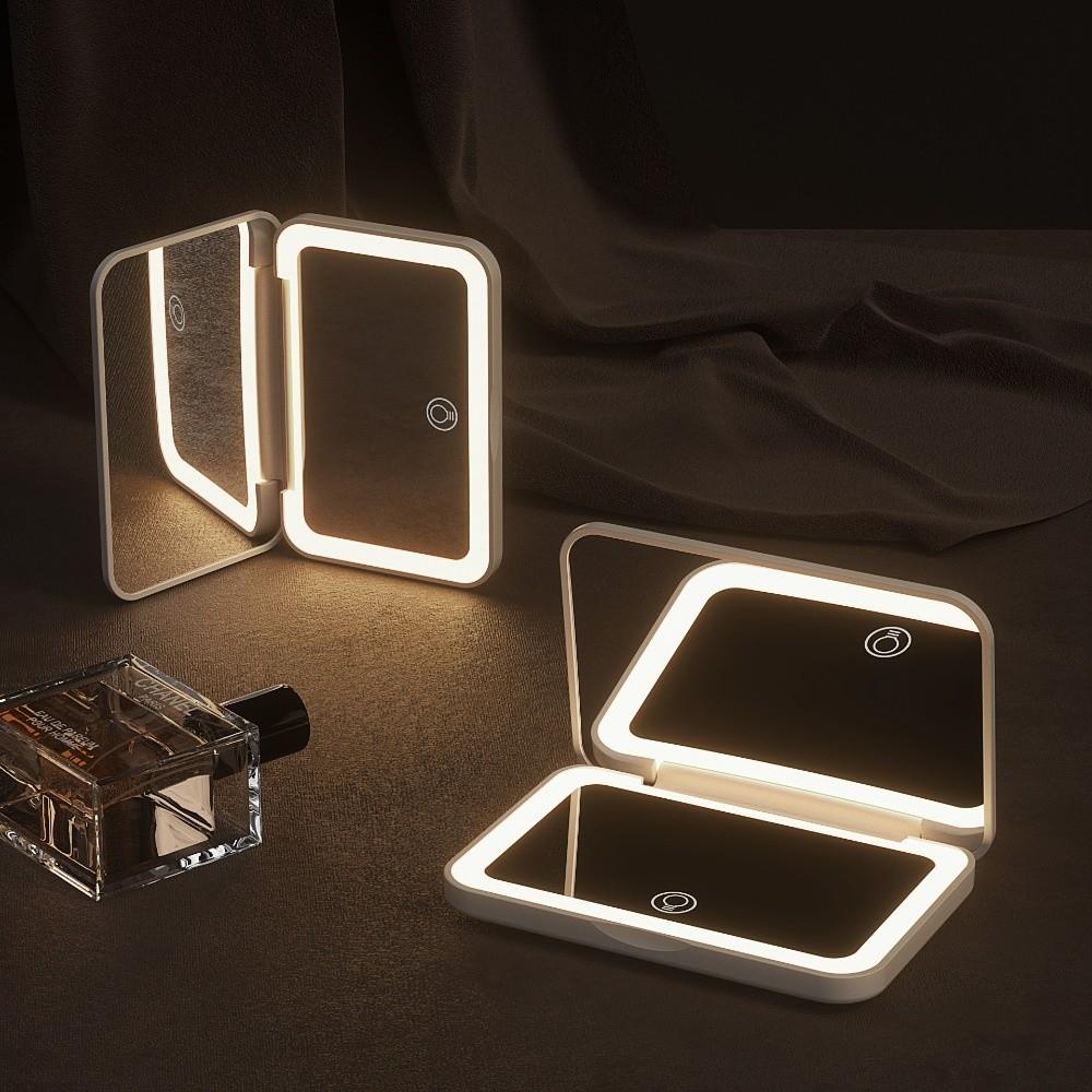 Mini Folding Makeup Mirror Magnifying Cosmetic Mirror Compact LED Light Desktop Mirror  Makeup Tool