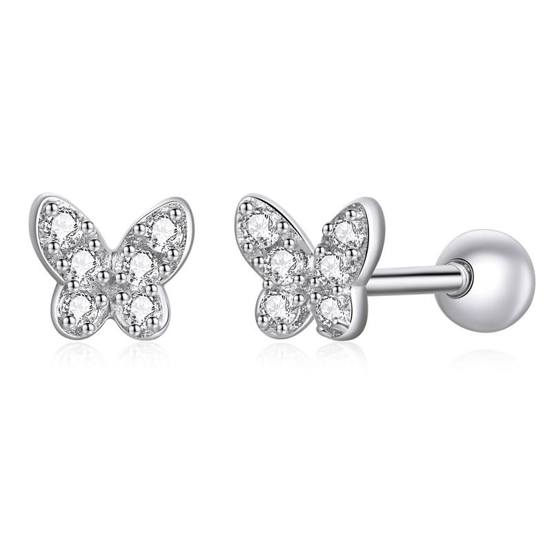 WOSTU 925 Sterling Silber Mini Blume Schmetterling Vogel Biene Steckerohrringe Regenbogen Mondstein Kätzchen Ohrstecker Mädchen Party Schmuck