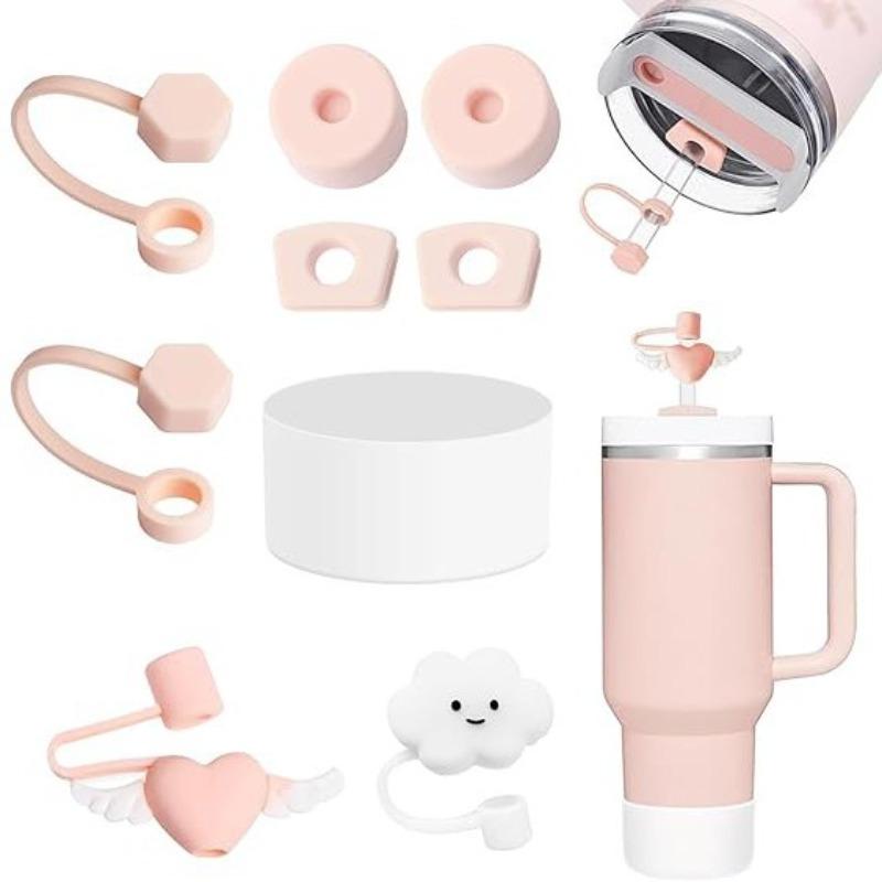 9PCS Purple Flower Rainbow Cloud Straw Caps Leak-Proof Plug Reusable Silicone Cup Covers for 40oz & 30oz Stanley Cup Accessories