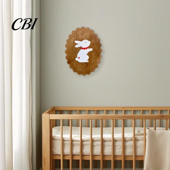 Decorative Wooden Wall Ornaments Rustic Stickers, Nordic Rabbit Goose Decor, Cute Non Damaging Stickers Animal Art for Kids Bedroom Nursery