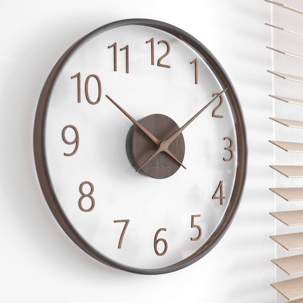 Glass Wood Wall 41 X 41 X Wood Clock for Living Nordic Style "Natural" [Banana Workshop] Clock, Silent, Glass, 3.5 Cm, 1100g, Grain, Bedroom, Room,