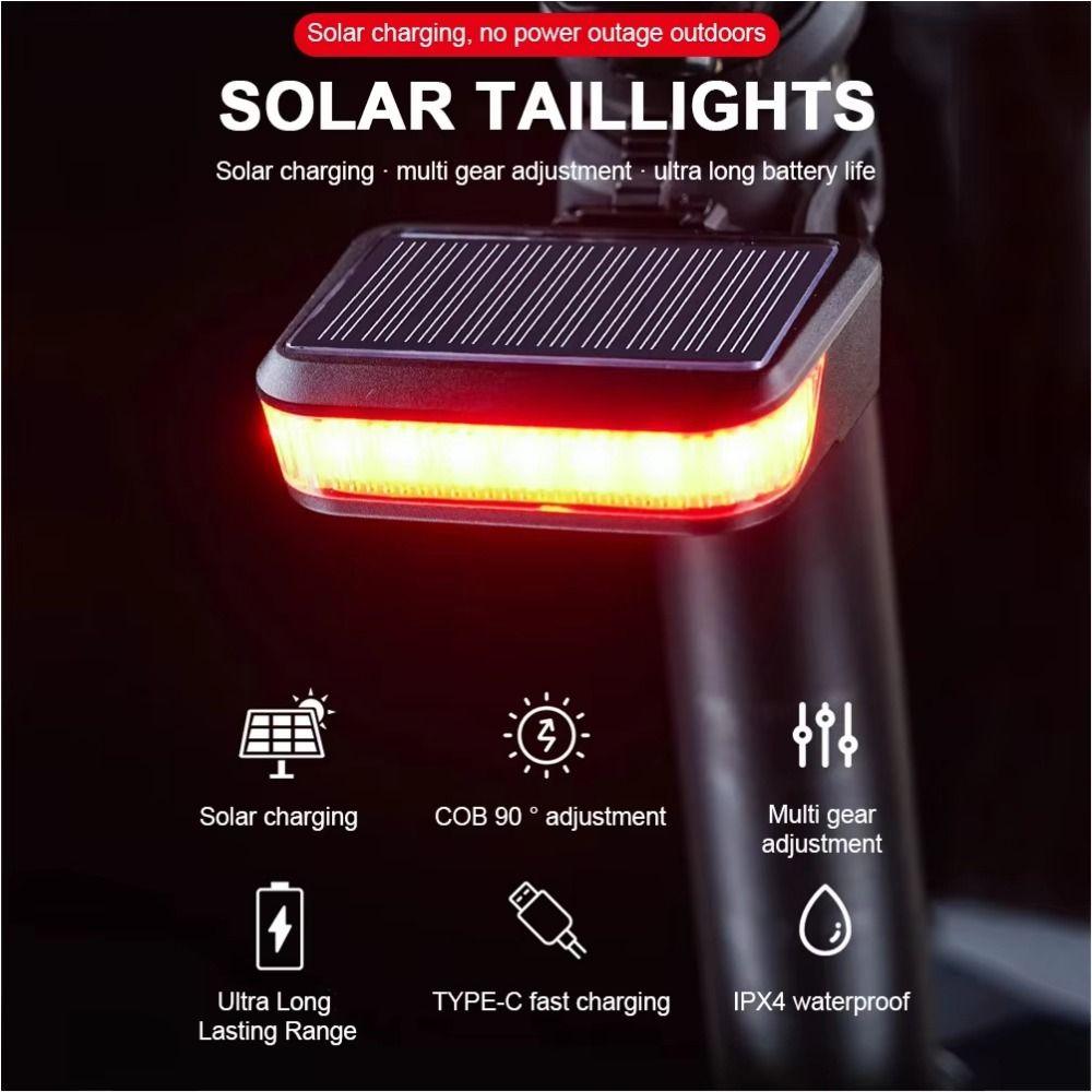 Waterproof Bike Solar Taillights 6 Gears Emergency Warning Lights Solar Bicycle Rear Light  Outdoor