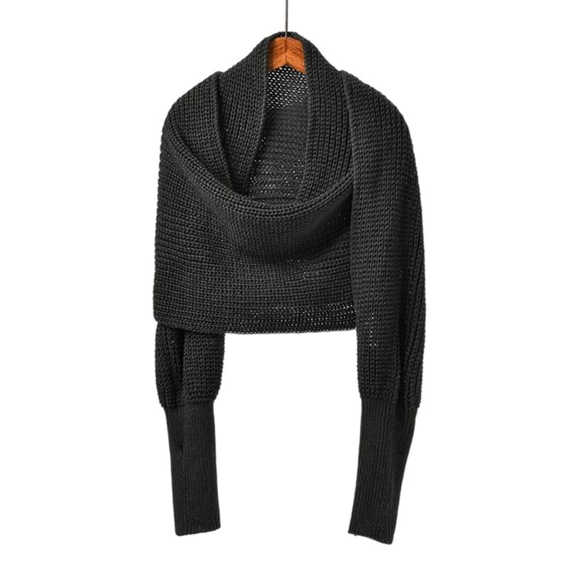 Womens Crossed Back Knitted Cover Up Scarf with Sleeves Sweater Shawl Wrap Shrug Layering Solution For Chilly Environment