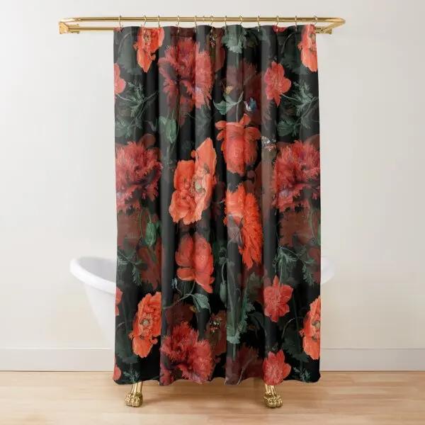 Floraler Duschvorhang Dunkelrosa Schwarz Rot Grün Blätter Bunte Blumen Schmetterling Gothic Badezimmer Vorhänge Vintage Badezimmer Dekor