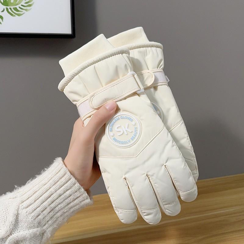 Womens Ski Gloves Thick Warm Waterproof Touchscreen Snow Sports Gloves For Winter Beige