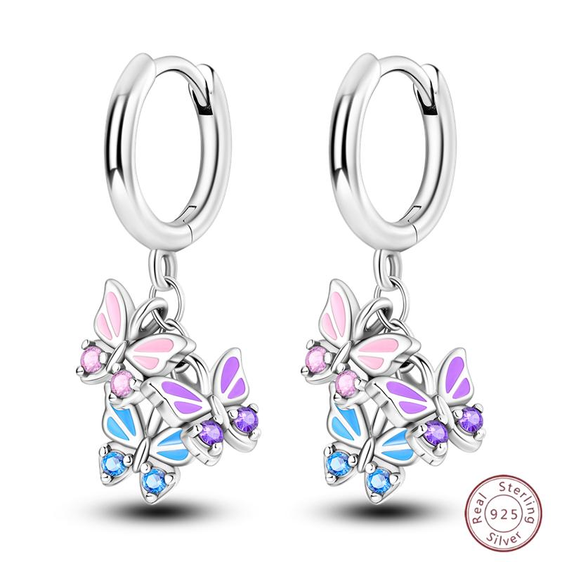 Sweet 925 Silver Ladybug Butterfly Dragonfly Iris Flower Design Earrings Fit Wedding Parties Exquisite Jewelry