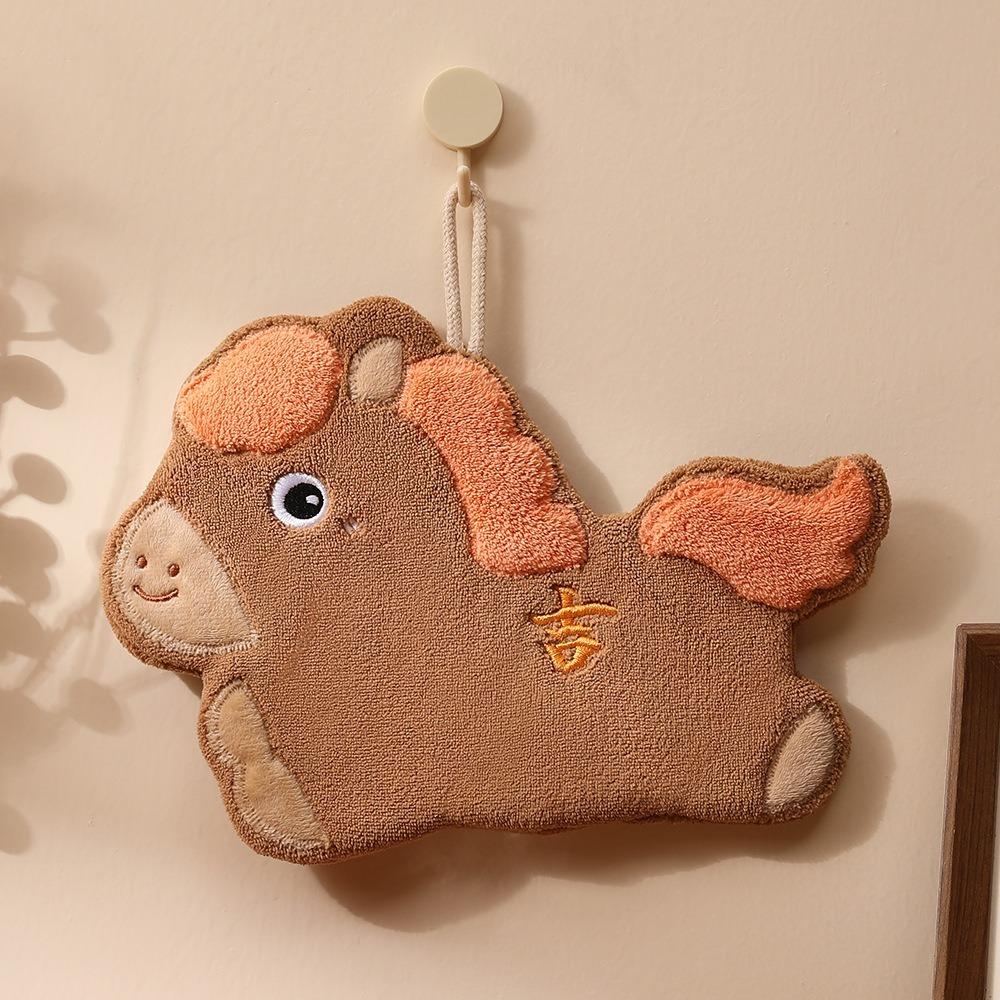Super Absorbent Coral Fleece Towel Hanging Hand-Wiping Towel Lucky Horse Hand Towel Kitchen