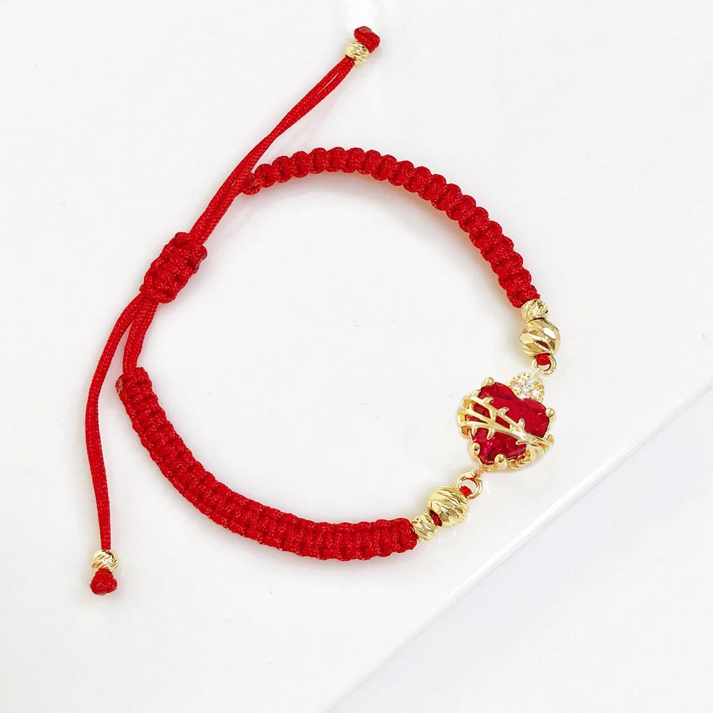 Red/Black Rope Braided Sacred Heart Shaped Crystal Cross Bracelet Classic for Men Women Lucky Religious Jewelry Party Gift