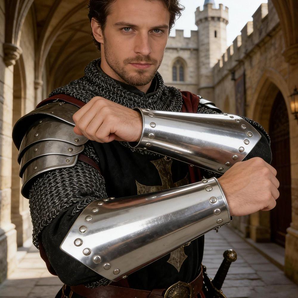 Silver Gold Rivet Medieval Bracers Role Playing Cosplay Arm Cuff Knight Arm Guard Training