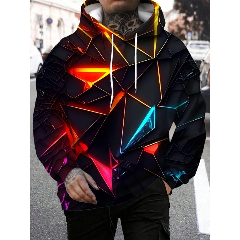 Men's Casual Sporty Fashion Trendy Fitness Outdoor Home Hooded Sweatshirt, Geometric Graphic 3D Print
