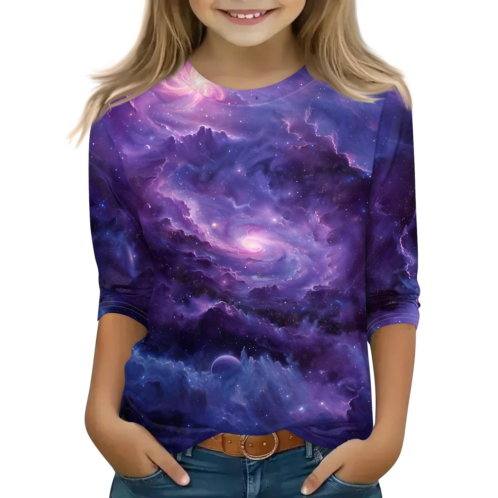 

Топи з принтом для молодих дівчат 5-16 років, круглий виріз, 3/4 рукави, футболки, модні топи, футболки 160 фіолетовий