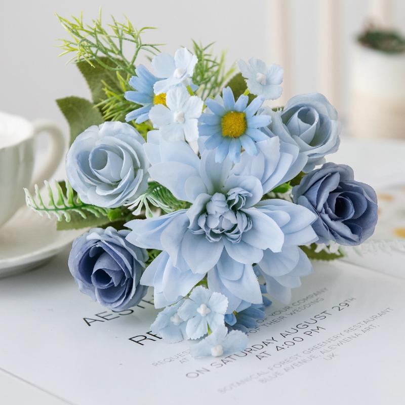 1Pc Artificial Flowers Wedding Home Bedroom Decoration Bridal Bouquet Garden Fake Silk Roses Hydrangeas Vase For Board Outdoors