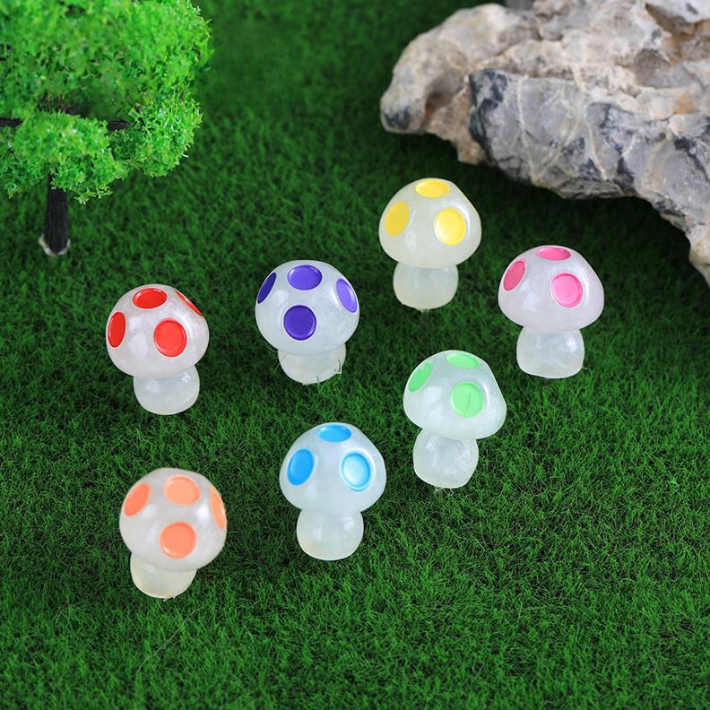 Vibrant Glo-in-the-dark Resin Mushroom Figurines Cute Garden Miniatures Wholesale