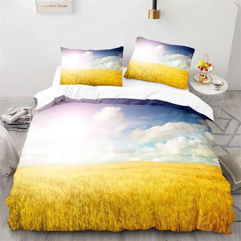 Yellow Wheat Field Duvet Cover Microfiber Bedding Set 3D Print Quilt Cover Twin Full King Queen For Adults Kids Bedroom Decor