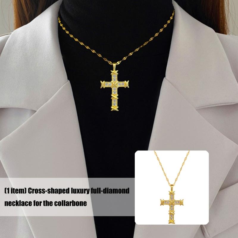 Luxurious Diamonds Encrusted Crucifix Necklace Adjustable Length Chain Accessory For Everyday Or Evening Wear