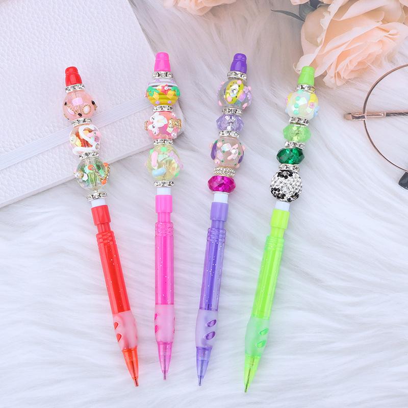 100Pcs Wholesale DIY Student Beaded Pencils No Sharpening Pencils 0.5 Non-Pouring Automatic Cute School Office Gifts