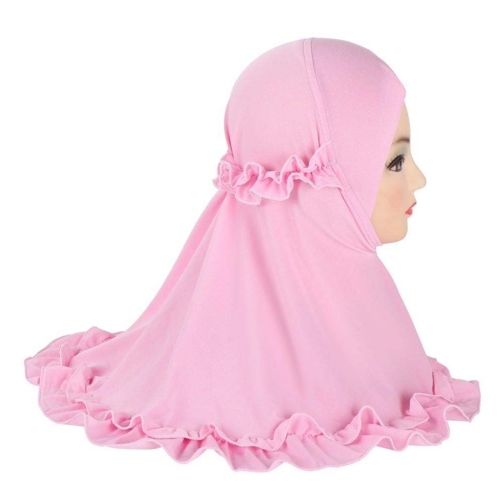 With Crinkles Ruffled Hem Hijab Soft Turban Caps Elegant Girl's Head Scarf Eid Al-Fitr