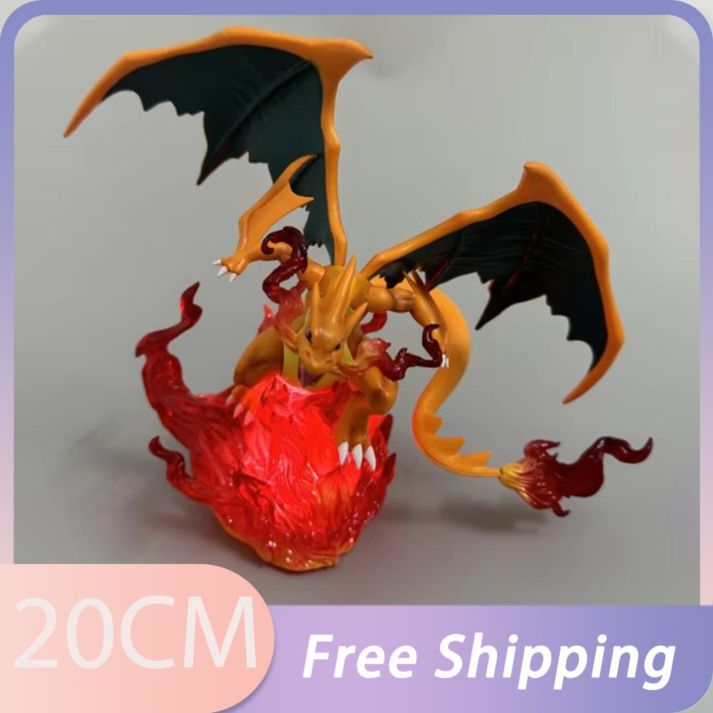

Pokemon Figure Charizard Figures Emit Light Charizard Statue Model Doll Collection Desk Decoration Children Toy Birthday Gift with box