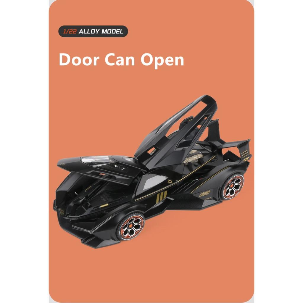 1/22 Lamborghini V12 Vision GT Gran Turismo Alloy Concept Sports Car Model Diecasts Metal Simulation Toy Car Model Sound and Light Kids Gift