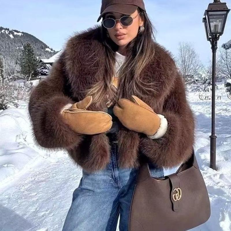Winter Large Lapel Fur Jacket Women's Imitation Fox Fur Temperament Celebrity Style Faux Fur Jacket