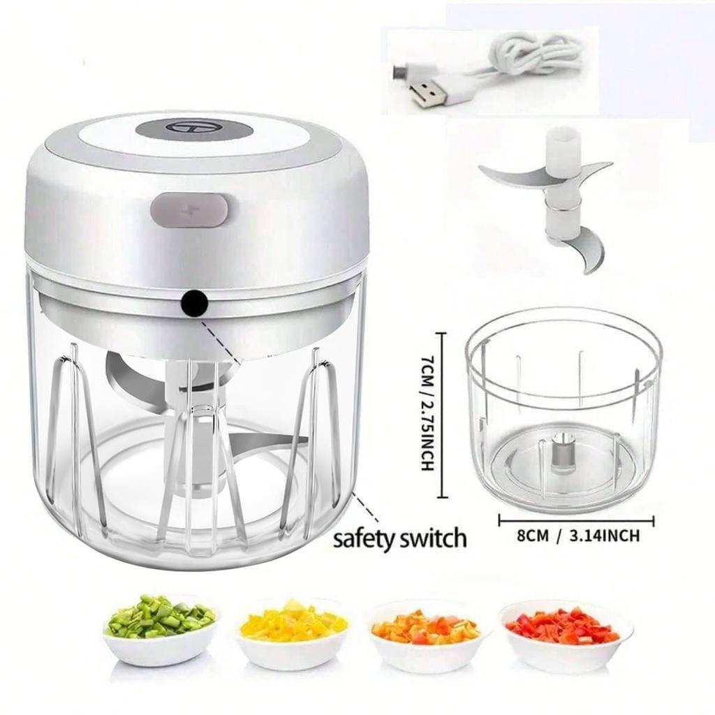 250 ml USB Elektrisk Mini Vitlökshackare, Kraftfull Köttkvarn Och Grönsakskross Hållbara Och Robusta Köksredskap För Att Krossa Vitlök, Ingefära Och Mer