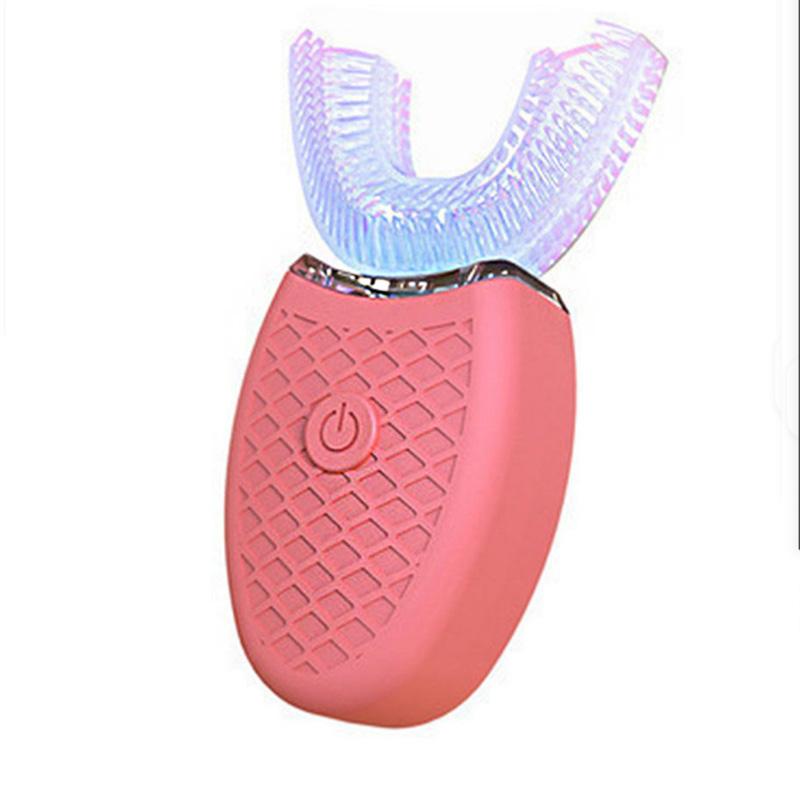 

Портативная дорожная звуковая зубная щетка, перезаряжаемая через USB, мягкая зубная щетка для взрослых, водонепроницаемая U-образная электрическая зубная щетка розовый