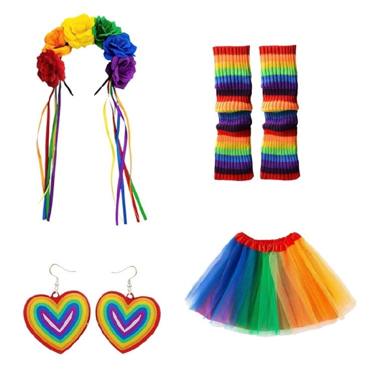 Rainbow Tutus Skirt Flower Headband Rainbow Rave Outfit Rainbow Costume Accessories Halloween Dressing Up Cosplay Costume