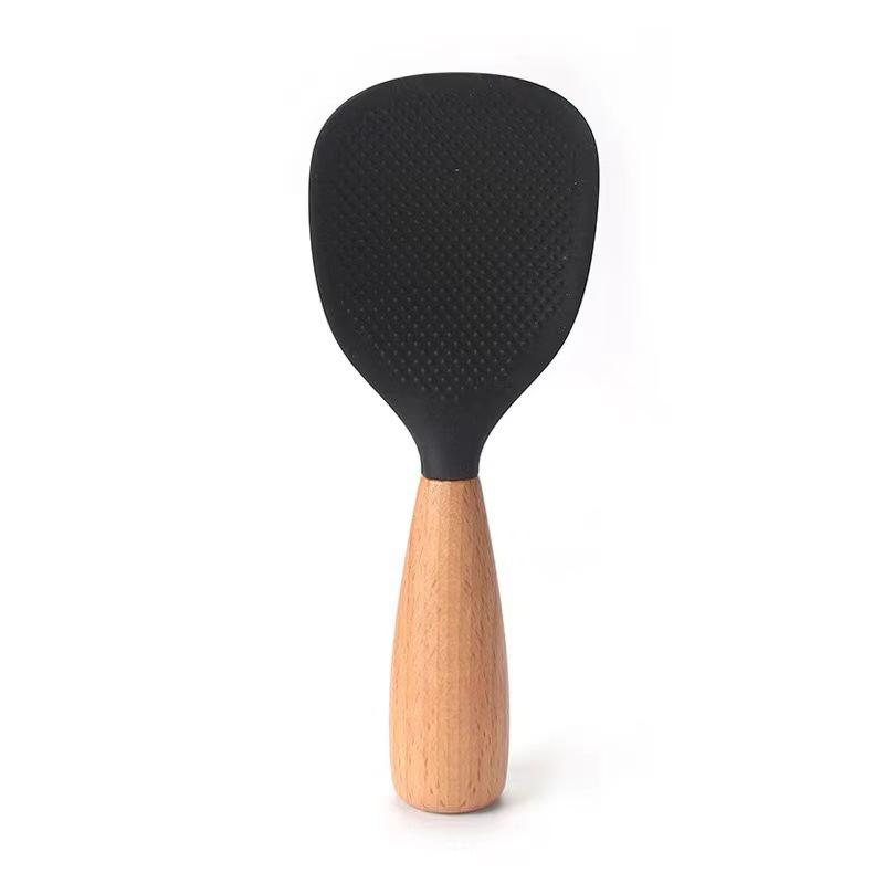Silicone & Wood Non-Slip Heat Resistant Rice Serving Spoon