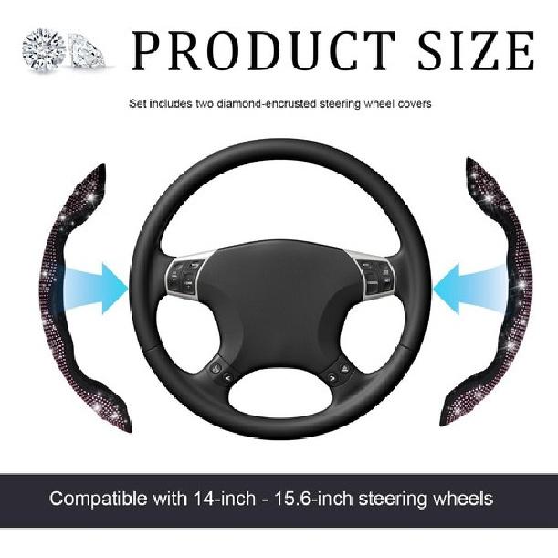 2 PCS Steering Wheel Cover, 15 Inches Crystal Diamond Bling Cover for Auto-Pink
